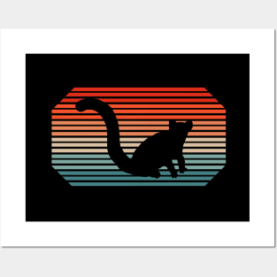 Retro ring-tailed lemur design sunset animal love lemur Posters and Art